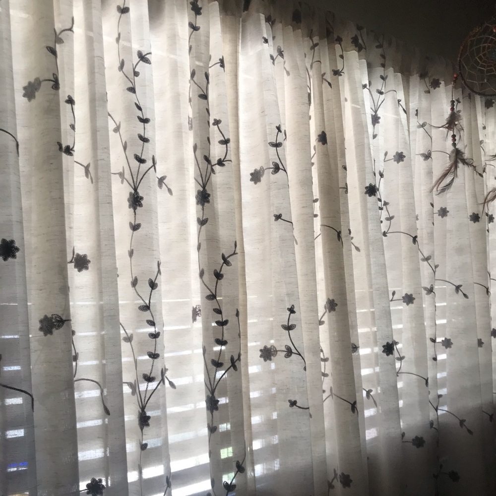 4 Curtain Panels 50 x 84” Cream w/ Gray Embroidery